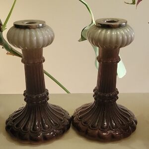 Vintage-Inspired Brown and Cream Candle Holders